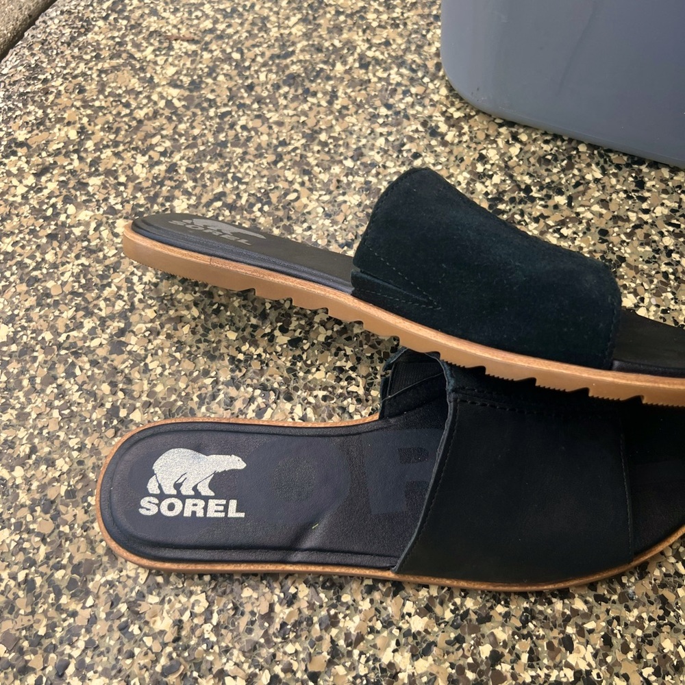 Sorel Ella 11 Block Black Leather women’s the last hunt slide sandals NWOB